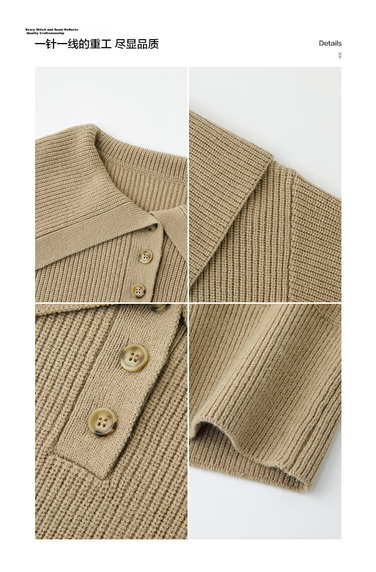 MT Vintage Maillard Tone Autumn American Retro Lapel Casual Knit Sweater 13