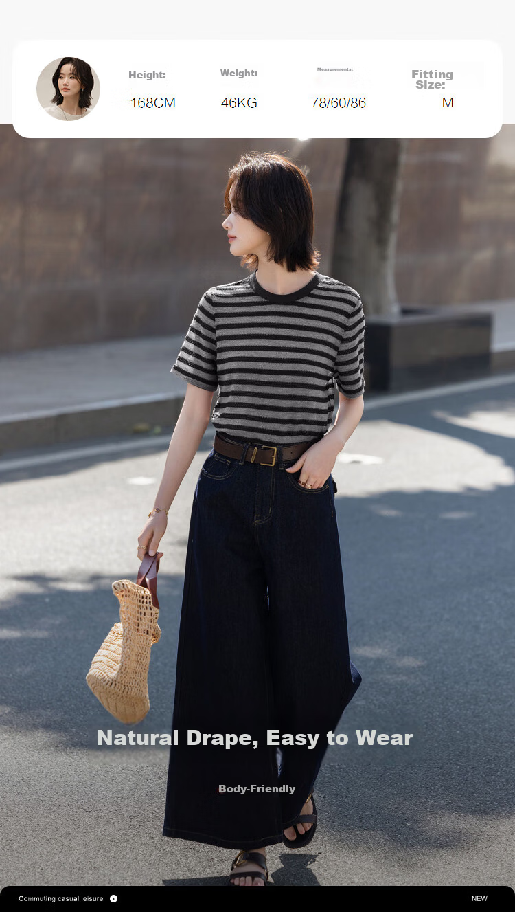 Demana "Piano Overture" Summer Retro Colorblock Round Neck Short Sleeve Stretch Slimming T-Shirt for Women High-End Feel 12