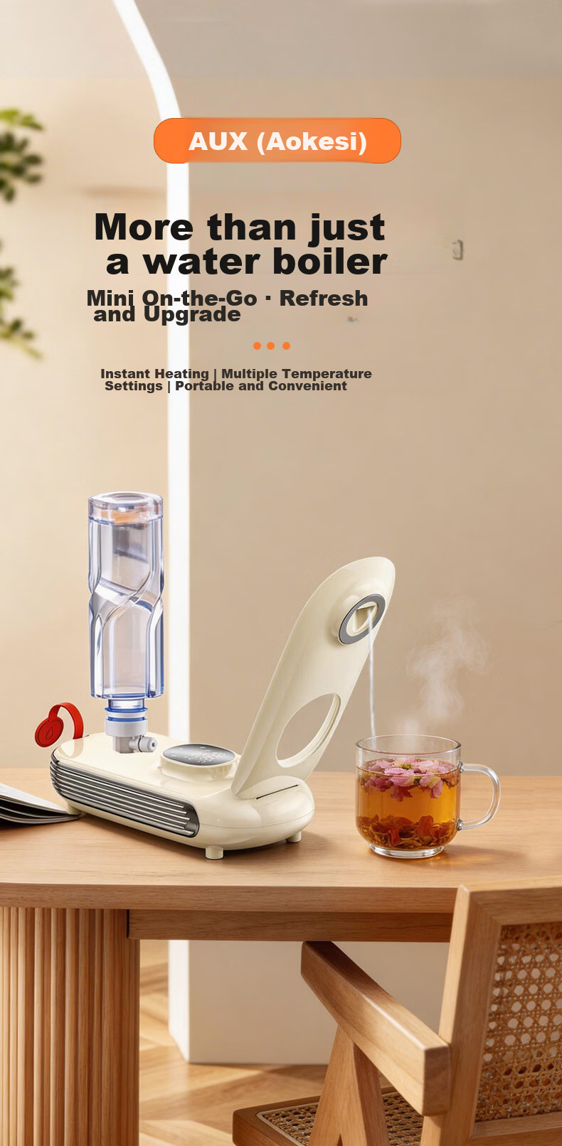 AUX Portable Instant Heating Water Dispenser Home Small Desktop Tea Brewing Milk Preparation Travel Electric Kettle Mini Fast Heating Direct Drinking Machine AYSJ-16A01B 1