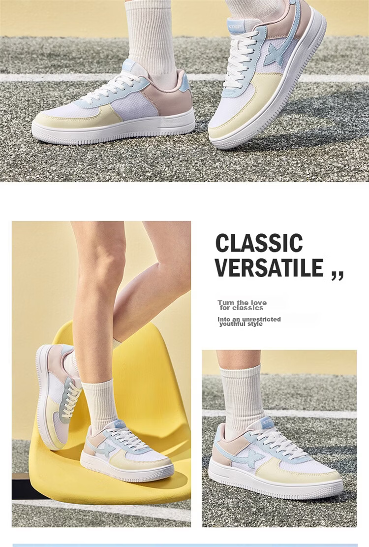 Xtep Couple Men's and Women's Sports Sneakers White Air Force One Spring Summer Mesh Breathable Lightweight Casual Shoes 53