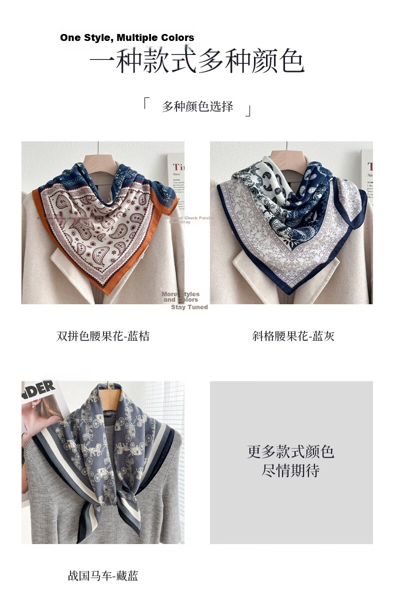 GLO-STORY Faux Silk Cotton Linen Touch Small Square Scarf Women's Vintage Versatile Neck Tie Thin Neck Scarf 6