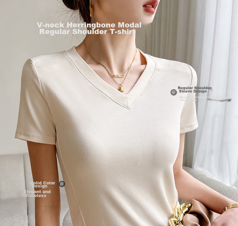 Langsha Women's Summer Short Sleeve V-Neck Slim Fit Modal Basic Top 1