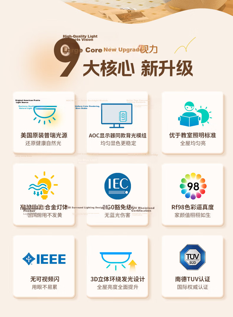 AOC Ceiling Light Bedroom Lamp LED Four-Way Auxiliary Eye Protection Study Room Smart Square 50cm with Installation 3