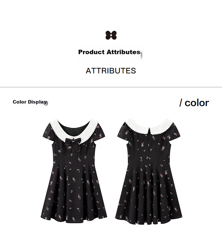 LeTing Original Printed Draped Collar Spliced Shirt Doll Collar Dress Black (In Stock) XS 8