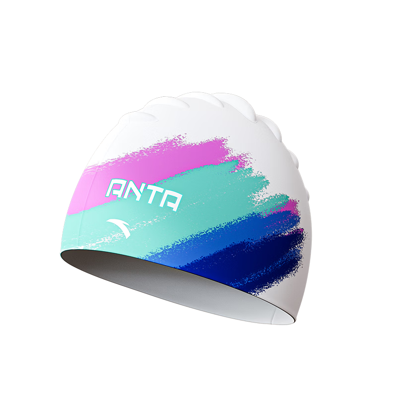 ANTA Unisex Silicone Waterproof Swim Cap with Ear Protection, Non-Tight Fit, Sports Swimming Cap, Chinese Dragon Graffiti White