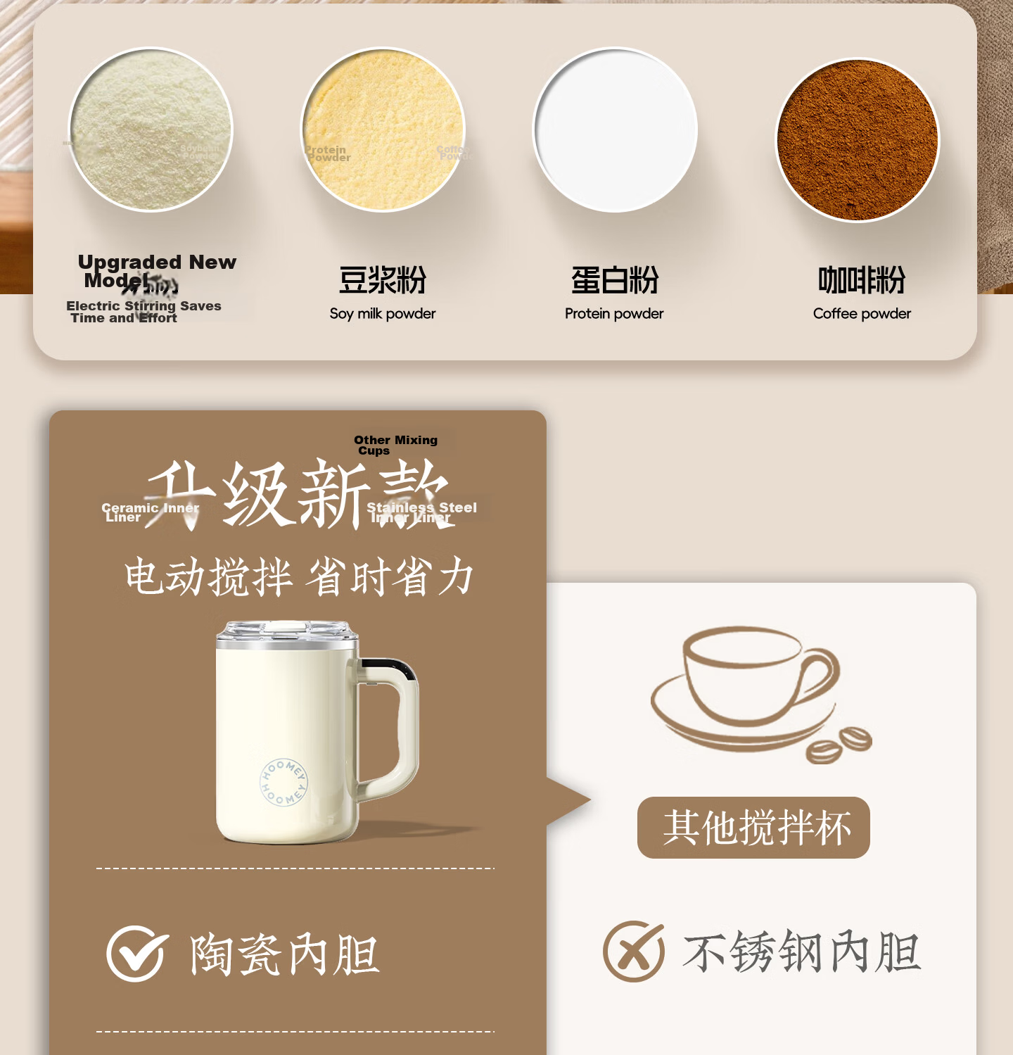 HOOMEY Touch Automatic Stirring Cup Magnetic Electric Coffee Cup Soy Milk 316 Stainless Steel Water Cup 7