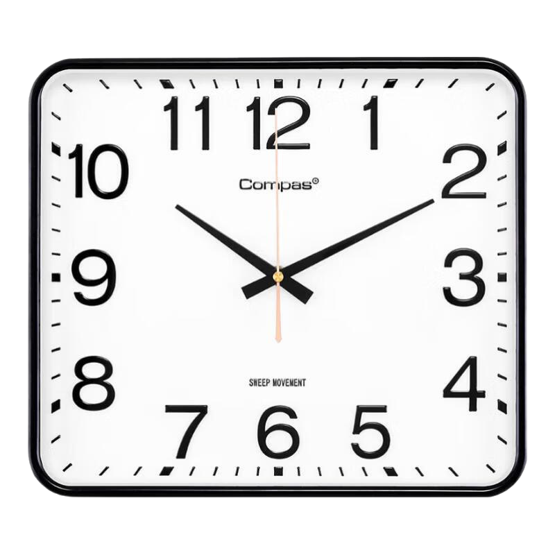 Compas Wall Clock, Living Room Square Simple Clock, Quiet New Quartz Wall Clock, Model 3375, Black, 33cm