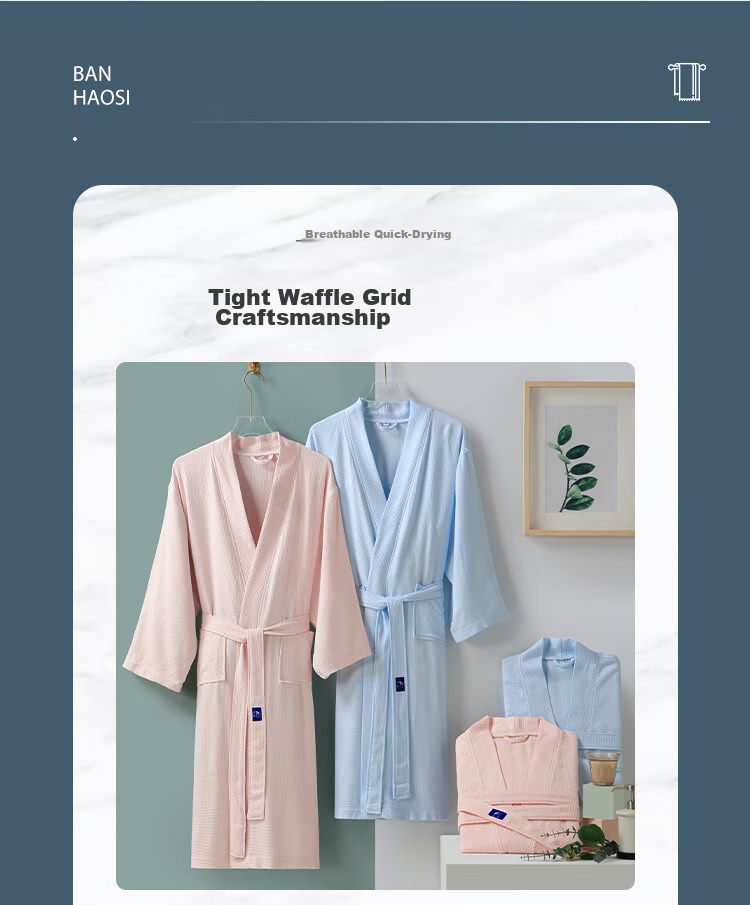 Zhuyibai Bamboo Fiber Bathrobe for Men And Women, Spring And Summer Sleepwear, Home Loungewear, Waffle Weave Gauze Steaming Suit, Blue, Size L 9