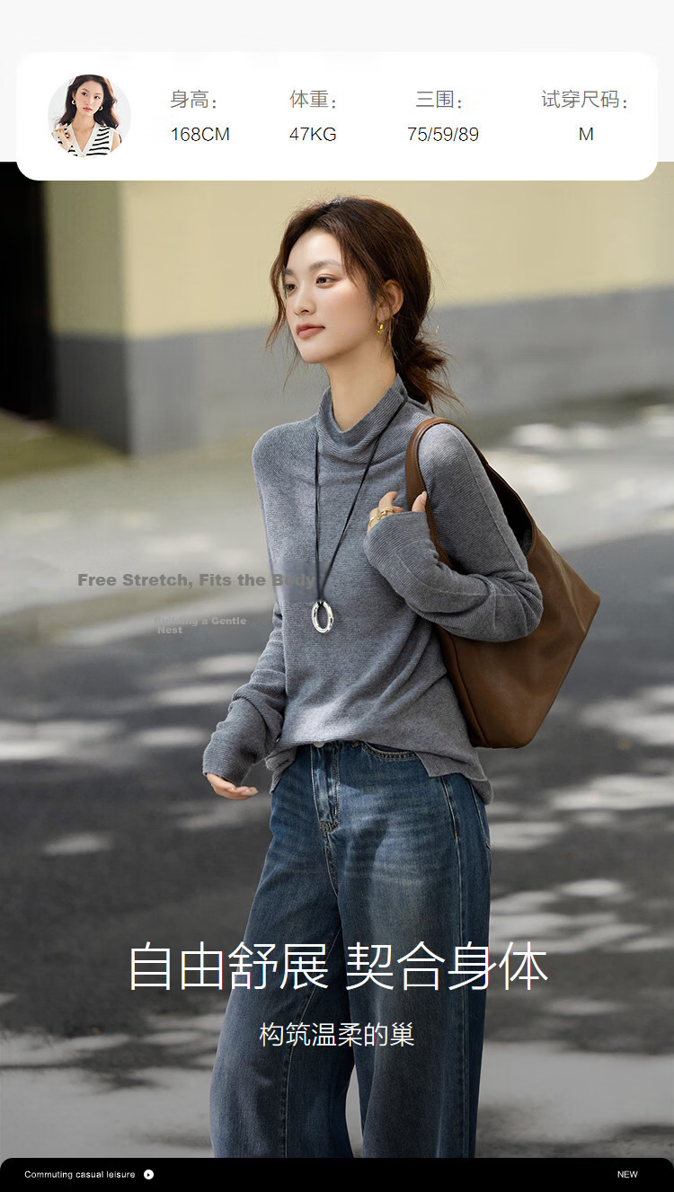 Demana【Sheep Wool and Cashmere Blend】Autumn Soft Style Turtleneck Loose Fit Knit Sweater for Women 12