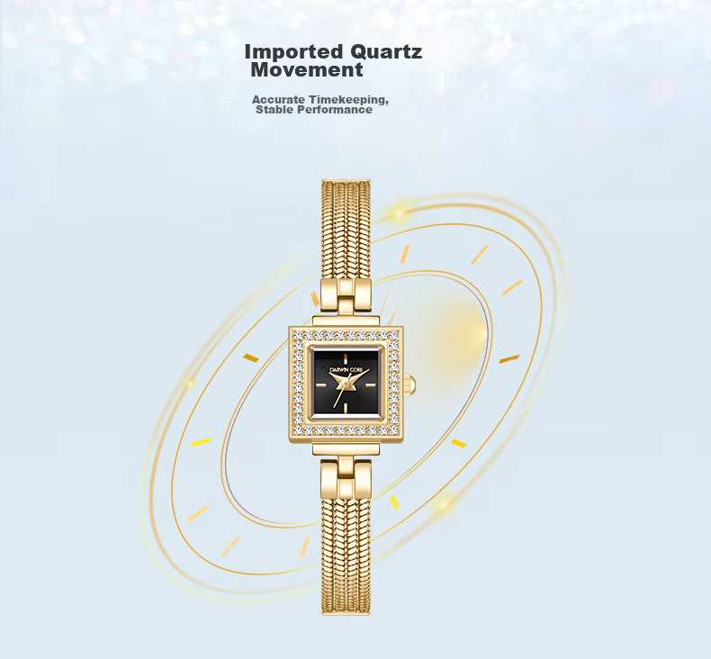 Darwin Core Daiwenke Small Gold House Women's Watch Gift Box Small Dial Gold Watch Diamond Inlaid Light Luxury Birthday Gift for Girlfriend 8