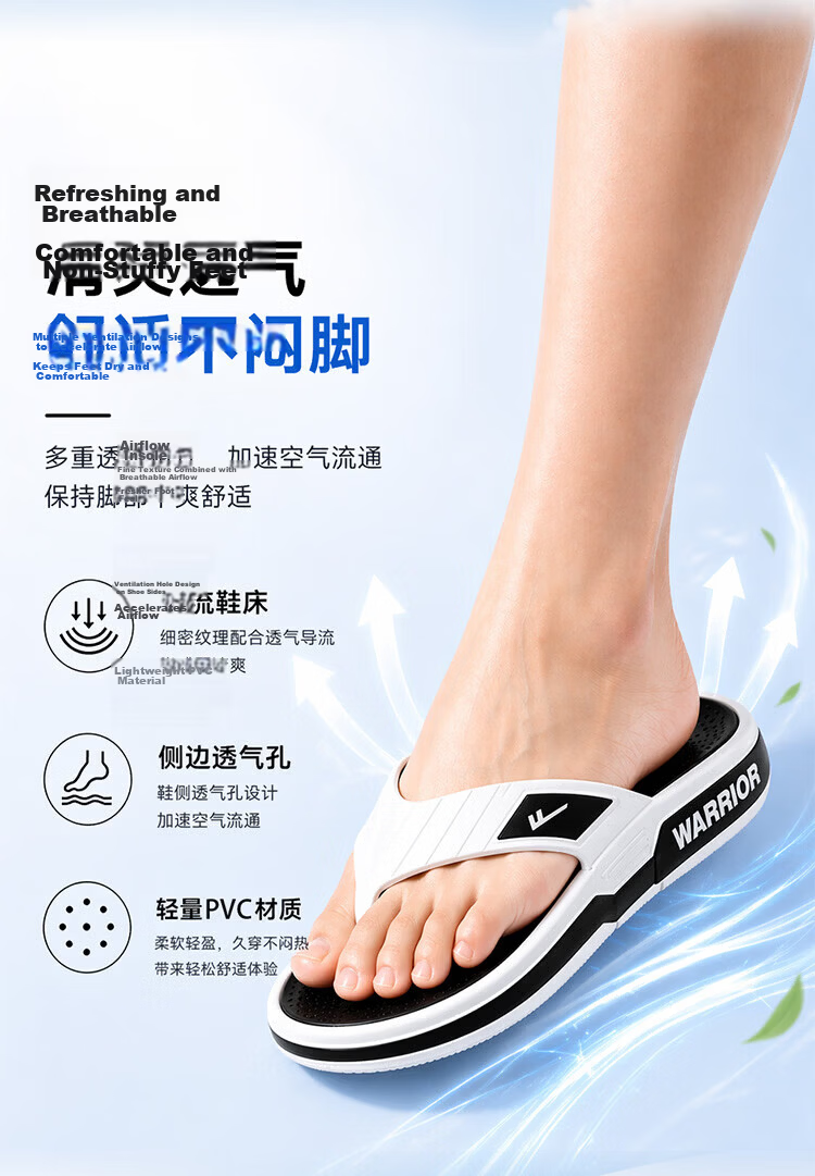 Warrior Men's Summer New Anti-Slip Durable Outdoor Flip Flops Beach Bathroom Sandals Size 41-42 8