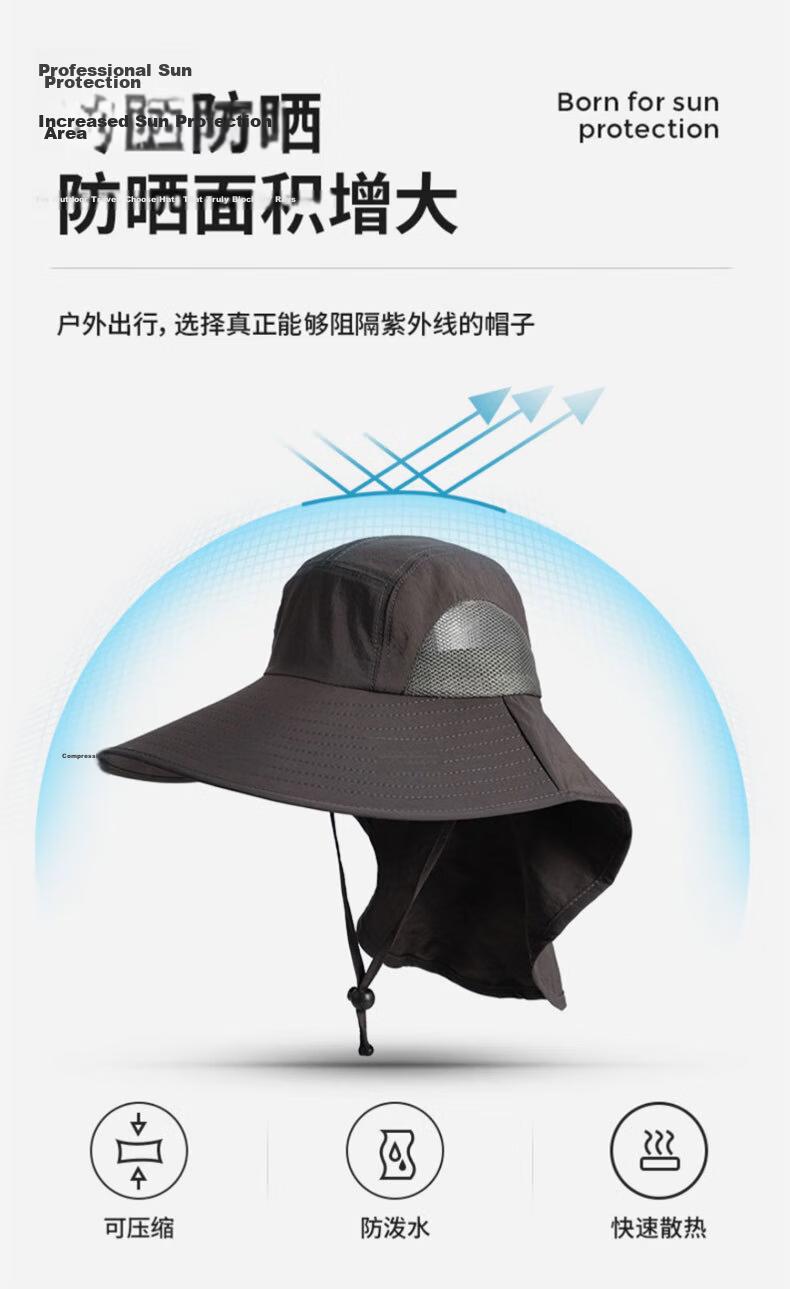 DUSENNA Men's Sun Protection Hat Outdoor Fishing Mountaineering Sun Hat Colorblock Face Cover Sunshade Hat Dark Gray 3