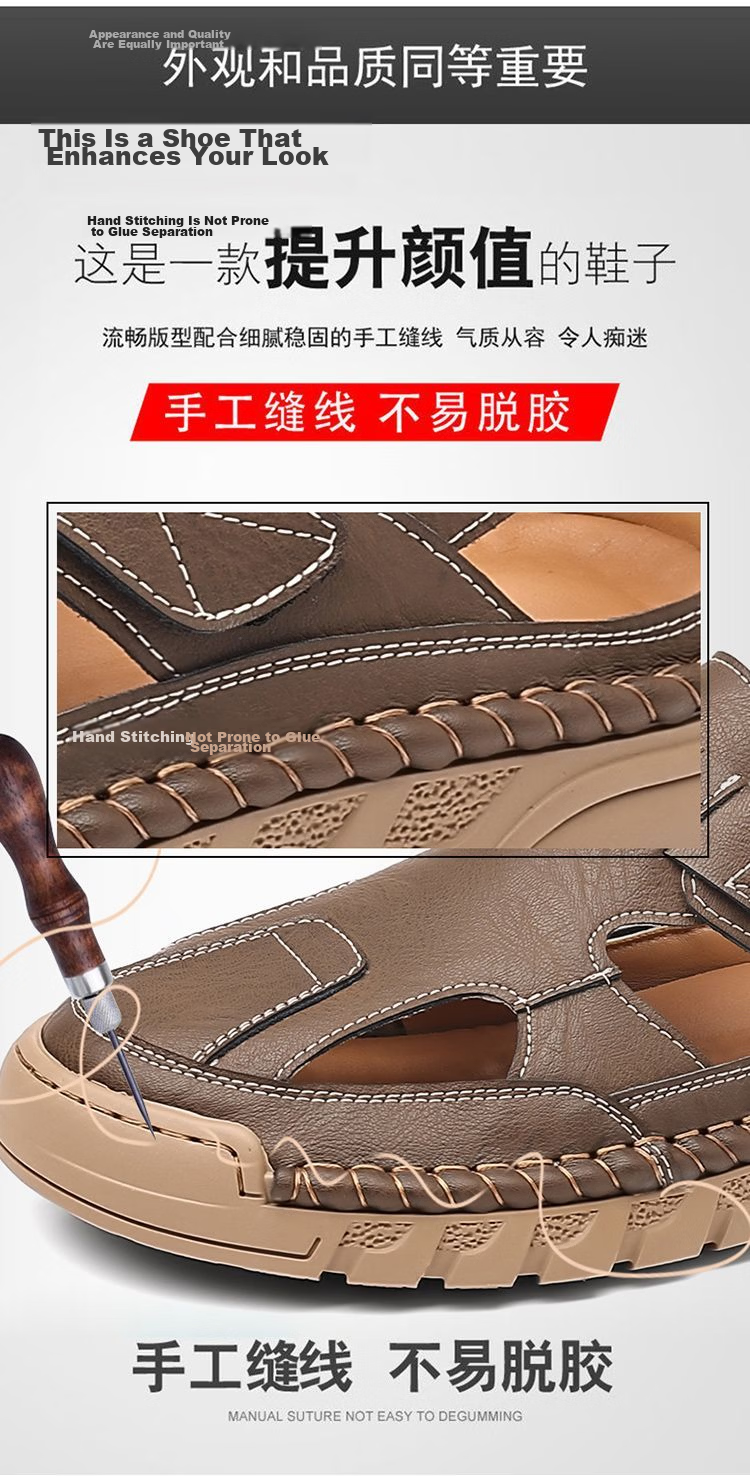 Jingzhenlianggong New Casual Sandals High-Quality Ultra-Soft Men's Breathable Sandals Wear-Resistant Non-Slip Yellow [Leather Version] Size 43 8