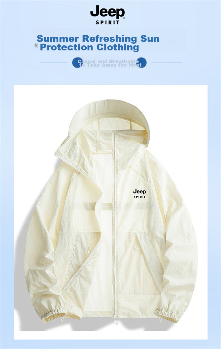 JEEP SPIRIT Men's Summer Sun Protection Jacket UV Protection Ice Silk Lightweight Outdoor Sunproof Coat Off-White 2XL 6