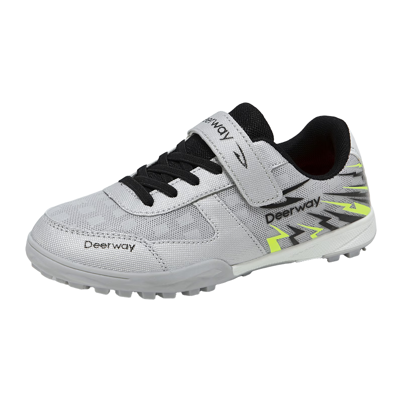 DEERWAY Kids Soccer Shoes Summer Mesh Breathable TF Cleats Boys Training Shoes Silver Size 33 Age 6-12
