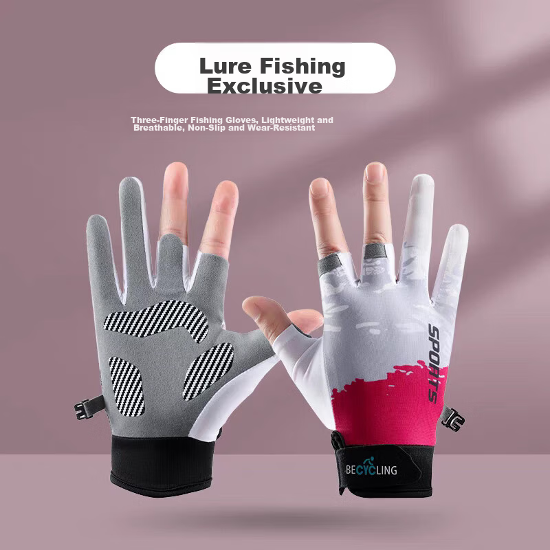 Jian Cai Summer Sun Protection Ice Silk Anti-Slip Thin Breathable Three-Finger Cycling Sports Fitness Fishing Lure Gloves for Men