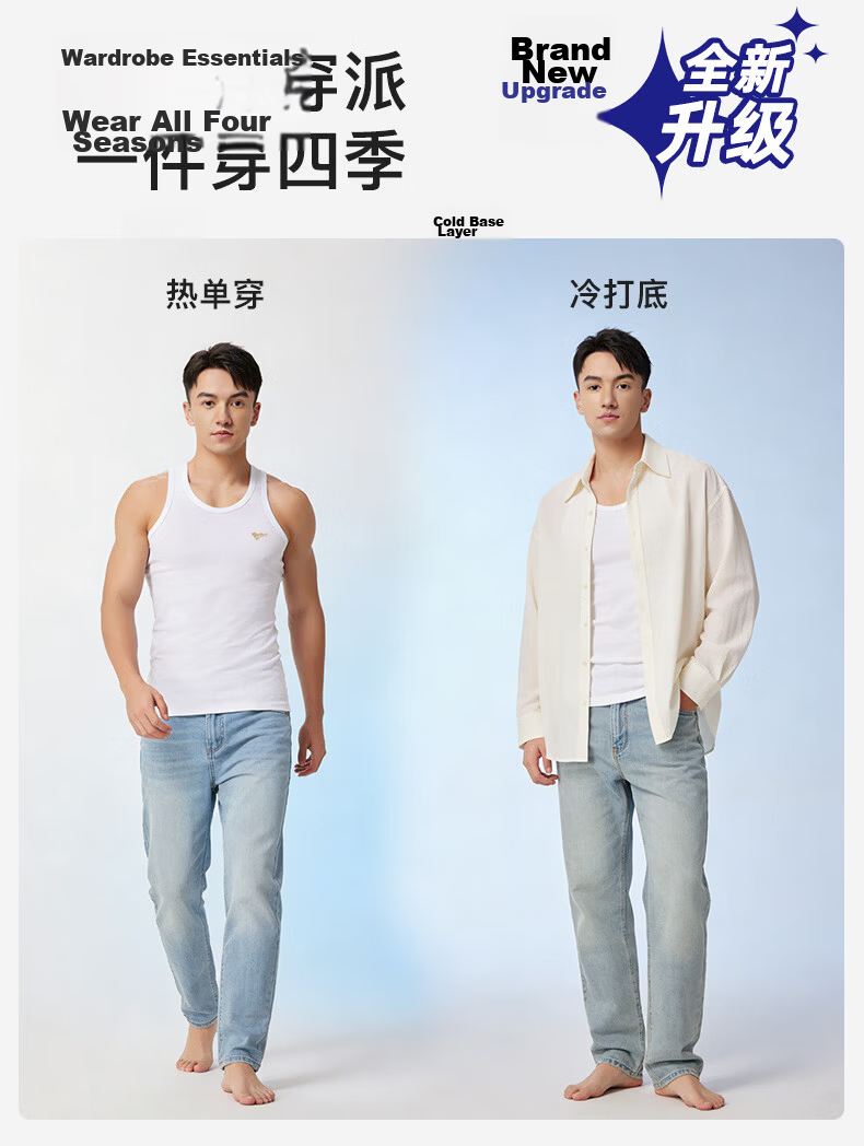 Seven Wolves [Upgraded Version] Pure Cotton Men's Vest Summer 7A Antibacterial Sweat-Absorbing Breathable Sports Fitness Soft Comfortable 2-Pack 12