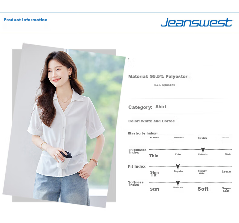 Jeanswest Women's Short Sleeve Shirt Summer Lapel V-Neck Lightweight Loose White L 7