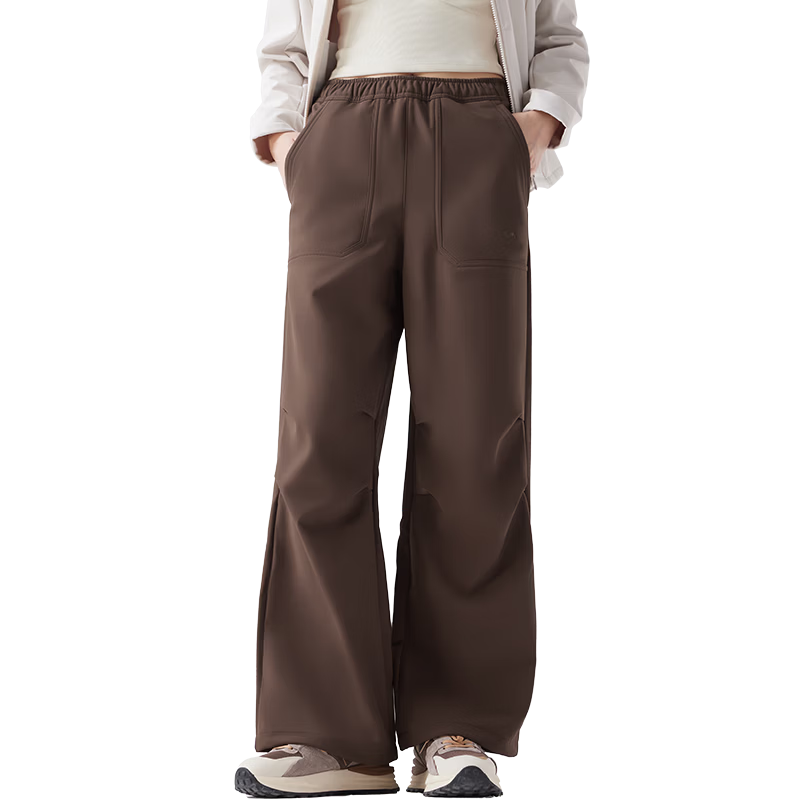CAMEL Women's Softshell Outdoor Pants Spring Autumn Fleece-Lined Wide-Leg Water-Repellent Lightweight Work Pants