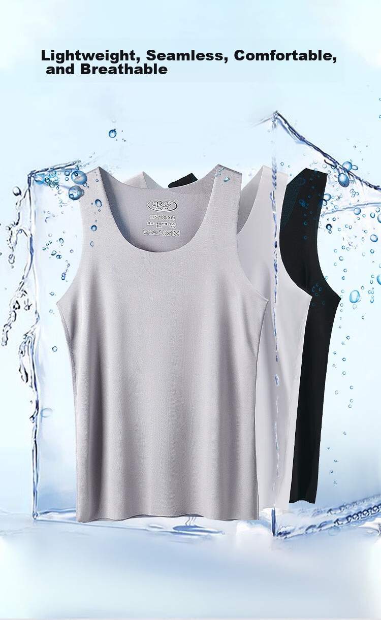 Langsha Men's Ice Silk Seamless Summer Thin Casual Sports Tank Top Racerback Undershirt 3-Pack 1