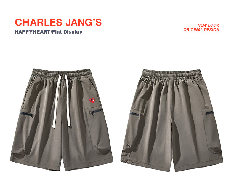 Charles Peach Heart Men's Summer Loose Casual Comfortable Breathable Drawstring Shorts with Large Pockets Black L 13