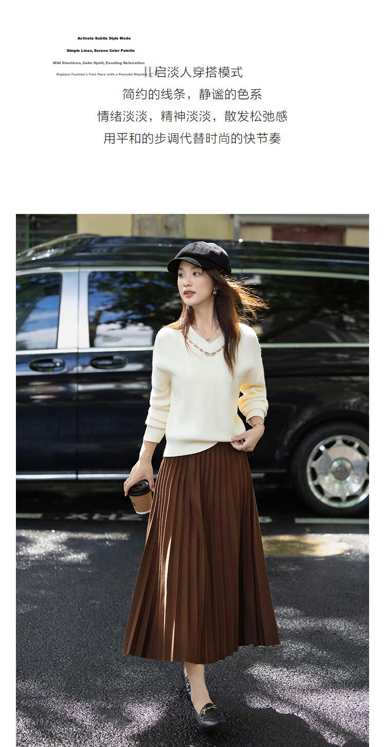 Demana [Lightwear Collection] Autumn Lady Style V-Neck Hollow Pearl Thread Drop Shoulder Slim Knit Sweater for Women 5