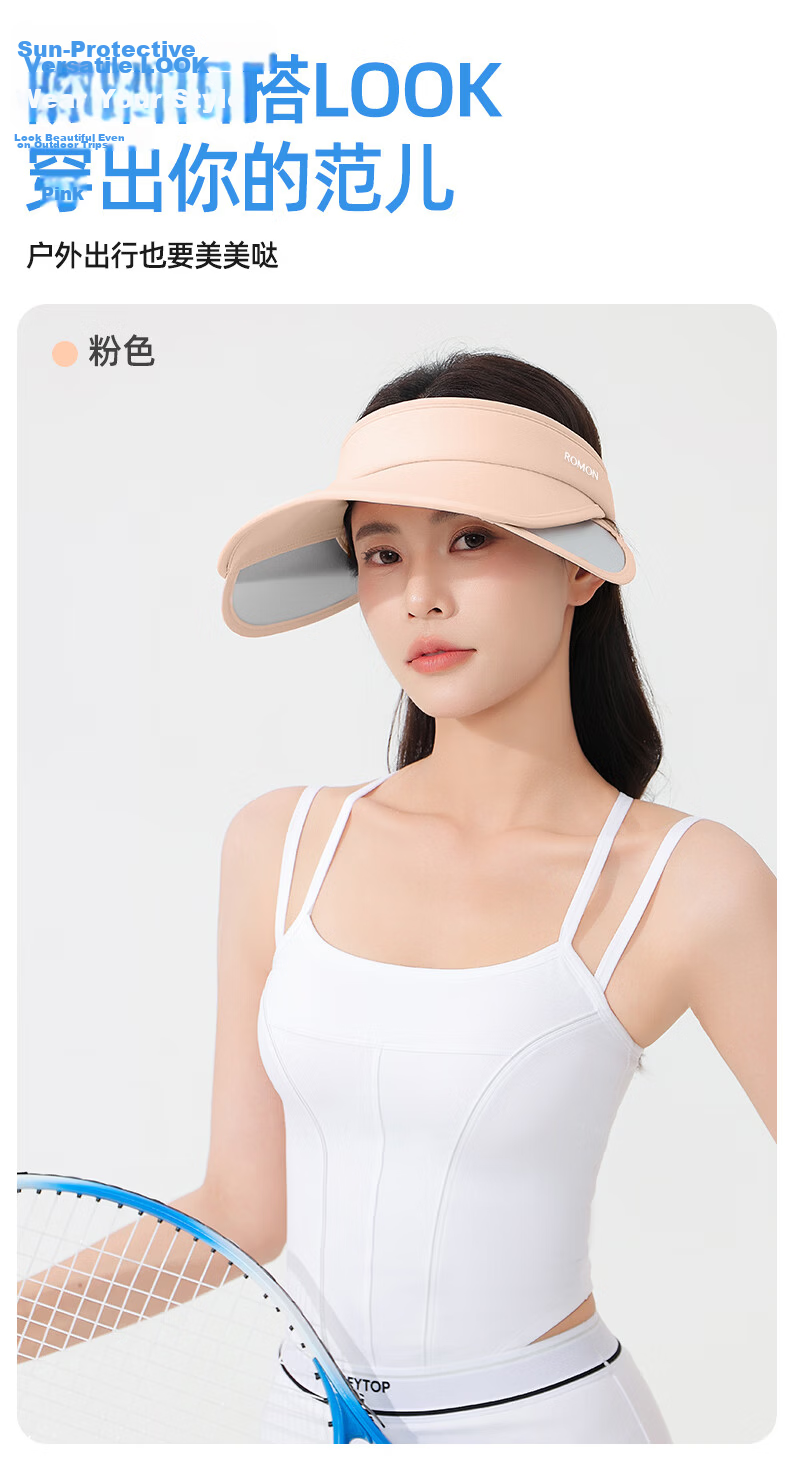 Romon Women's Sunscreen Hat UV Protection Retractable Wide Brim Sunshade Open Top Sun Hat 9
