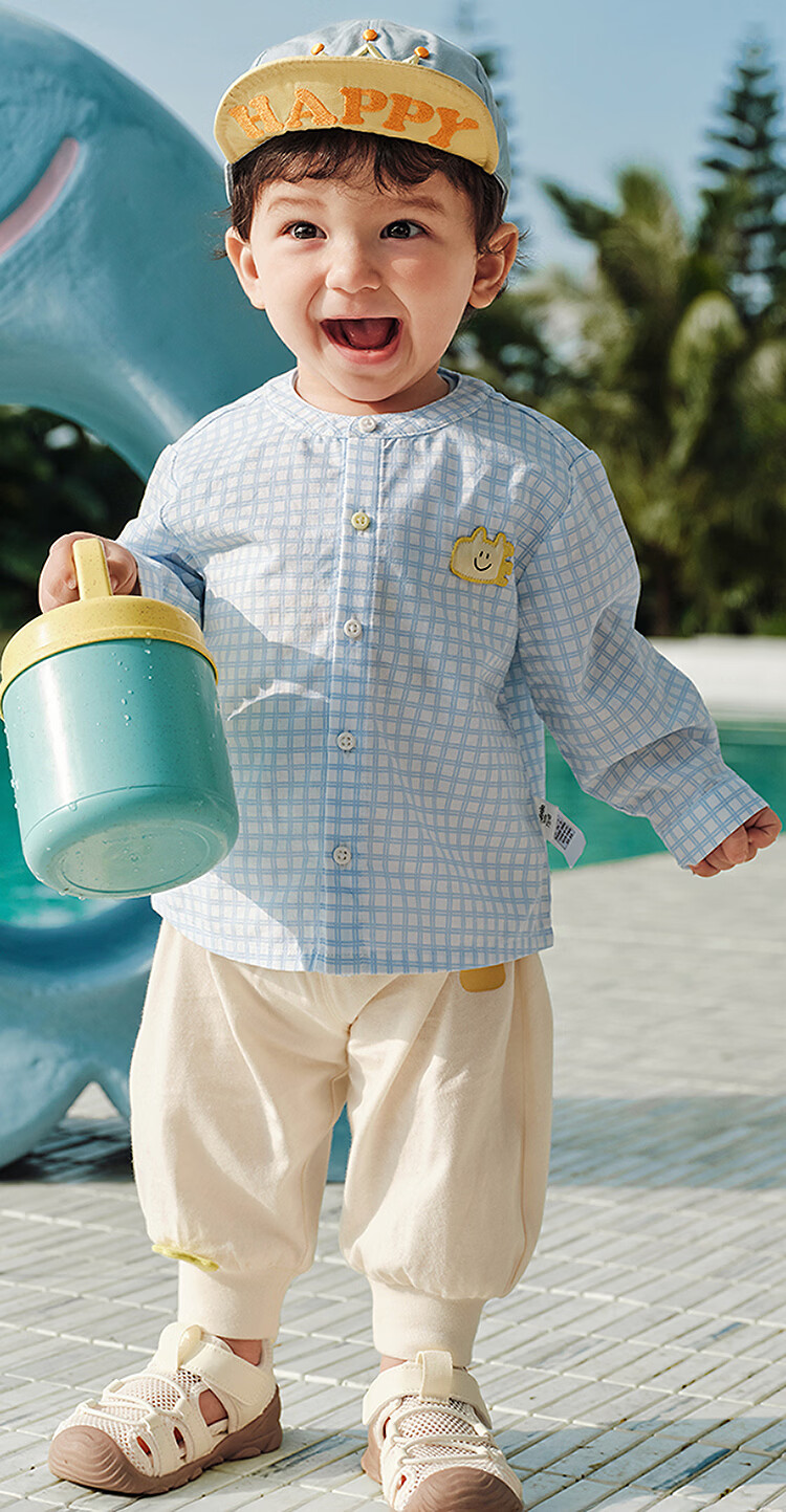 Balabala Kids Baby Long Sleeve Shirt Infant Shirt Boys Girls 2026 New Summer Thin Plaid Stylish Shirt 4