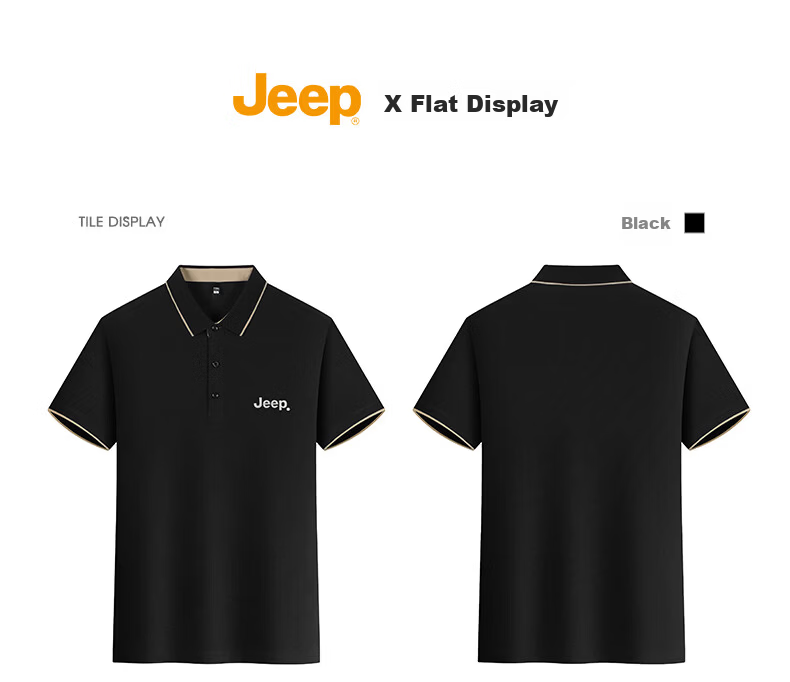 JEEP Polo Shirt for Men, Summer Breathable Short-Sleeve, Turn-Down Collar Quick-Dry T-Shirt, Business Father's Day Gift, Black, 3XL 24
