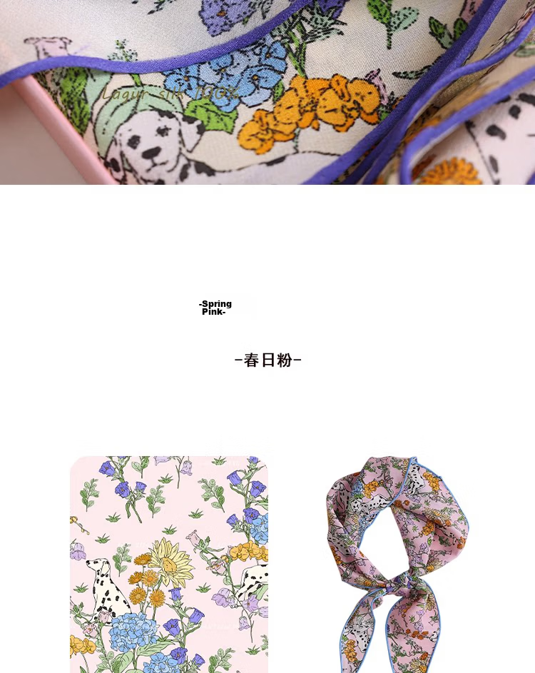 Lagur "French Wonderland" 100% Mulberry Silk Small Scarf 12 Momme Silk Triangle Neck Scarf Spring Autumn Cream Yellow 21