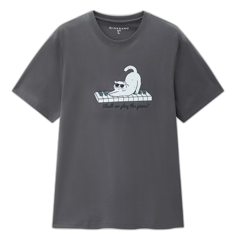 Giordano Men's Summer New Cotton Short Sleeve T-Shirt with Playful Animal Print Crew Neck 13096309