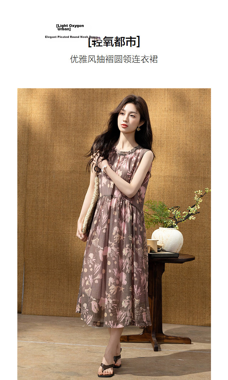 Demana Smooth Tencel Summer Elegant Commuter Pleated Round Neck Sleeveless A-Line Slim Dress for Women Premium Feel 5