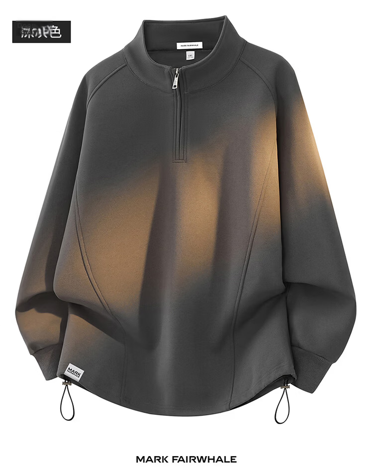 MARK FAIRWHALE Men's Stand Collar Sweatshirt Spring and Autumn High-End Trendy Jacket Long Sleeve T-Shirt Black M 16