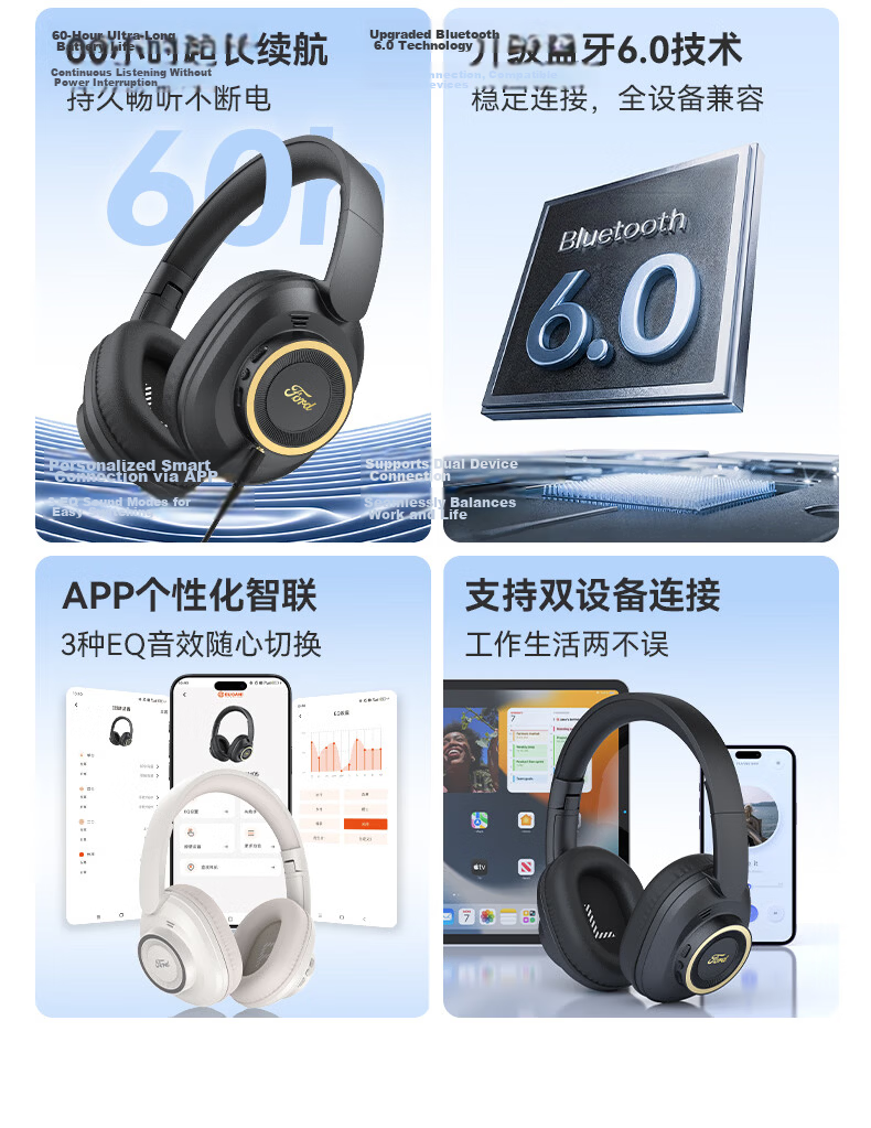 BUGANI BH05 Over-Ear Bluetooth Headphones Active Noise Cancelling Gaming Music Sports Headphones Long Battery Life Skin-Friendly Ear Cushions Black 4