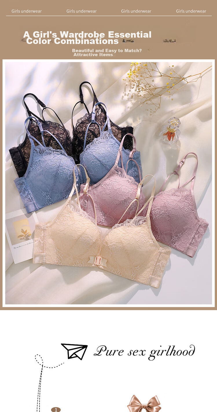 BONAS Sexy Front Closure Backless Bra Set for Women Wireless Push-Up Large Size Pure Desire Style Premium Gift 3