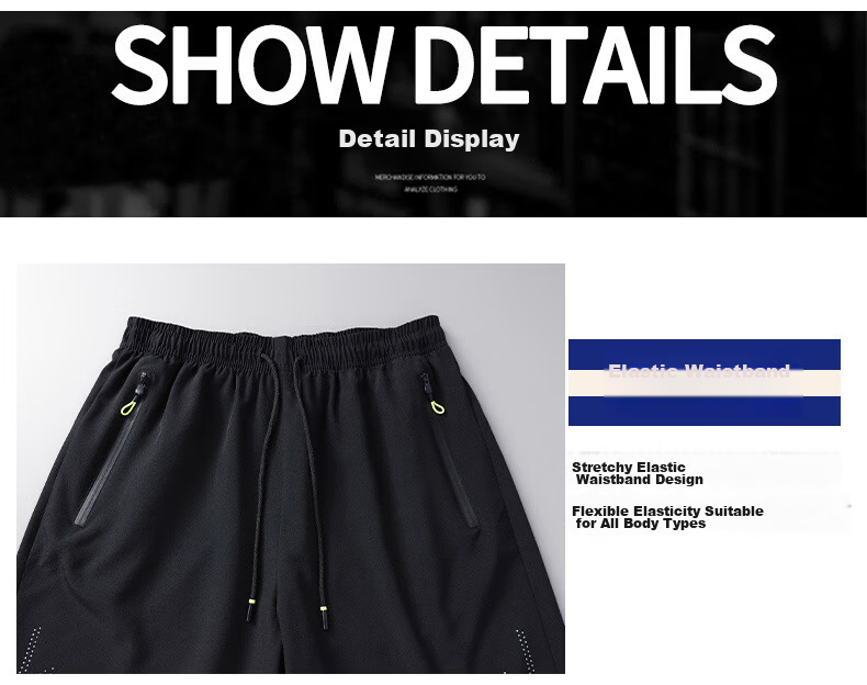ROMON Men's Ice Silk Shorts Summer Breathable Thin Quick-Dry Stretch Loose Casual Five-Point Mid-Length Pants 2309 Black L 20