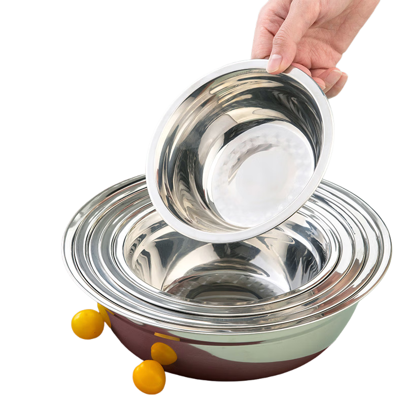 CHAHUA Premium Stainless Steel Thickened Flat Bottom Round Bowl Set 4-Piece Mixing, Washing, and Cooking Bowls for Home Use