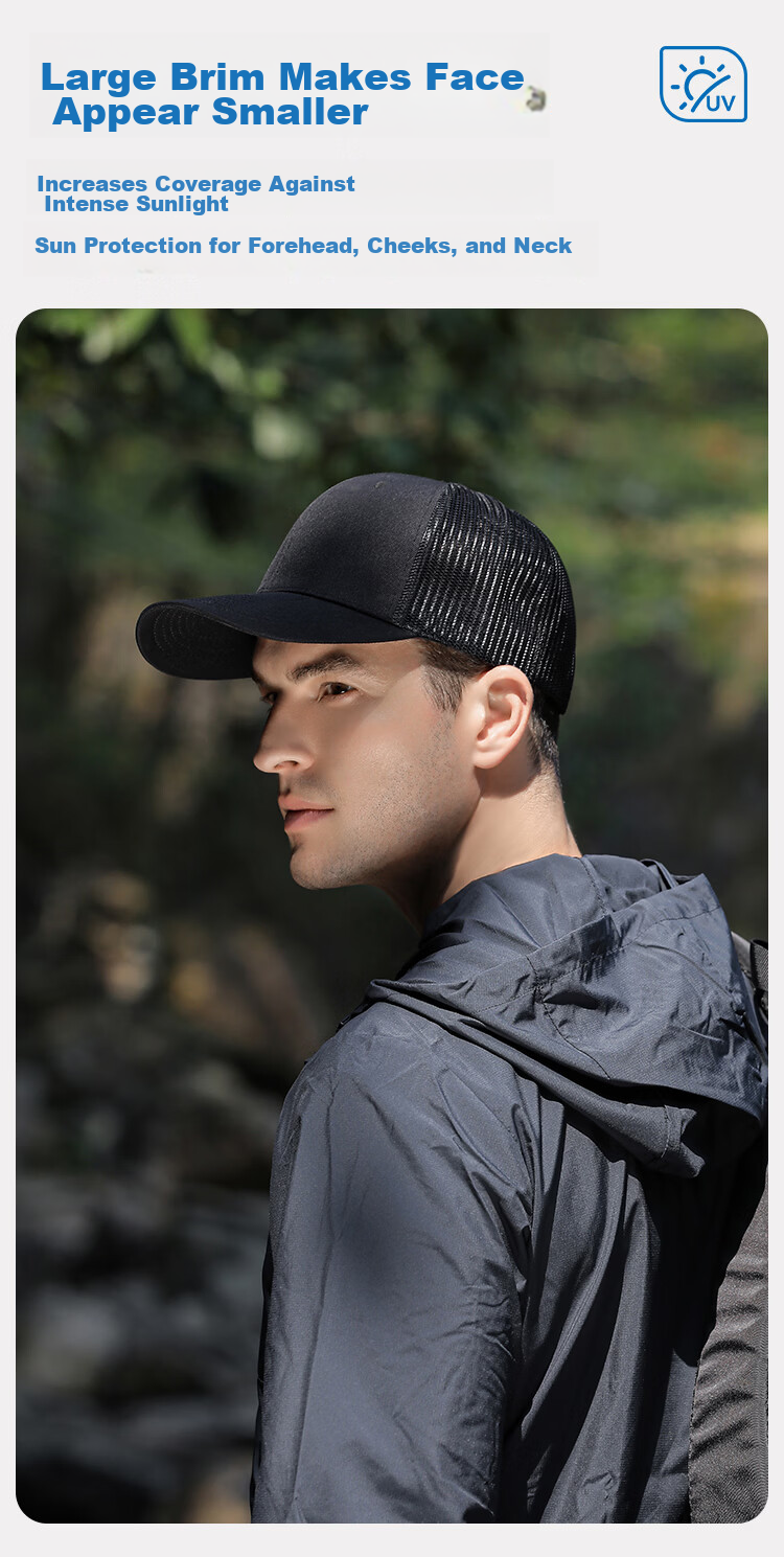 Romon Men's Baseball Cap Four Seasons Outdoor Hard Top Fashion Casual Hat Sun Protection Breathable Mesh Large Head Circumference Slim Face 9
