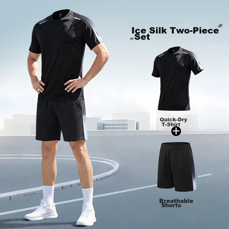 BURUITE Men's Sportswear Set Ice Silk T-Shirt Running Quick-Dry Short Sleeve Summer Shorts Gym Training Basketball Outfit