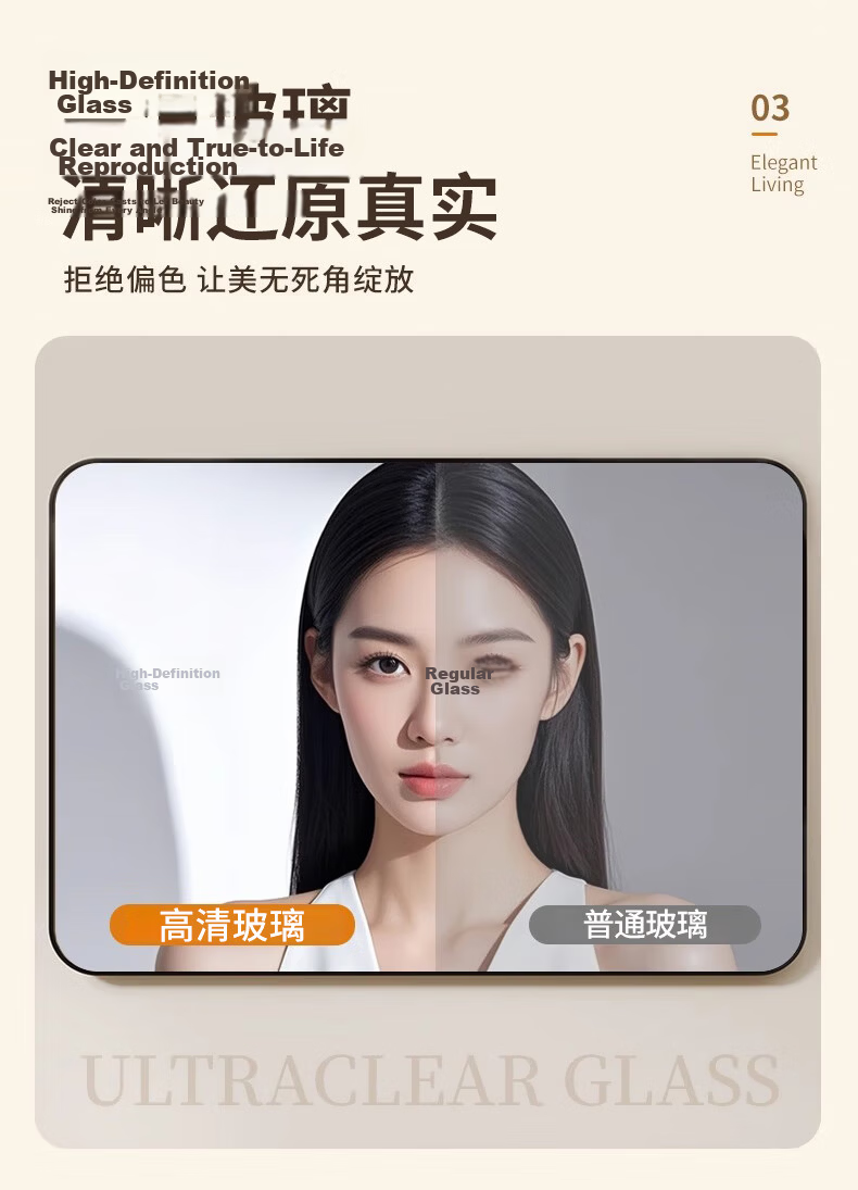 Quanpinwu Wall-Mounted Mirror Sticker Bathroom Mirror No-Drill Toilet Mirror Home Use High-Definition Glass Mirror 40x50cm 5
