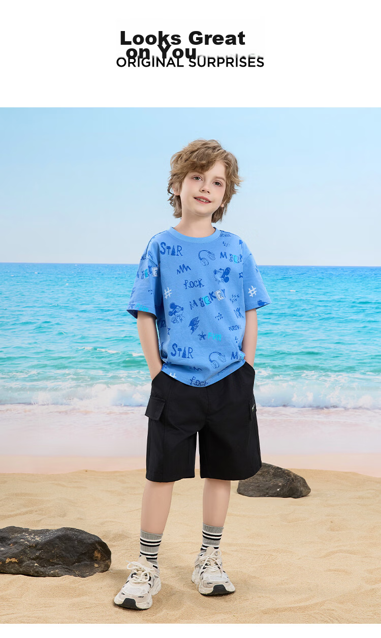 Disney Kids Boys and Girls Short Sleeve Set 2026 Summer New Children's Pure Cotton Casual Set Off-White 110 9