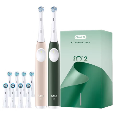 Oral-B [Double Pack Better Value] German Imported Electric Toothbrush iO2 Gentle Wave Dual Clean Brush Green + Pink Double Pack Brush Heads *8 Self-operated Couple Gift Birthday Present