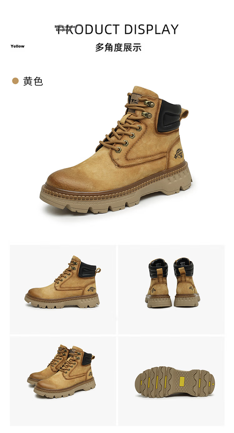 Bull Family Martin Boots Men Autumn Winter New Genuine Leather Yellow Boots Fashion Retro Versatile Work Boots Outdoor Hiking Shoes 16