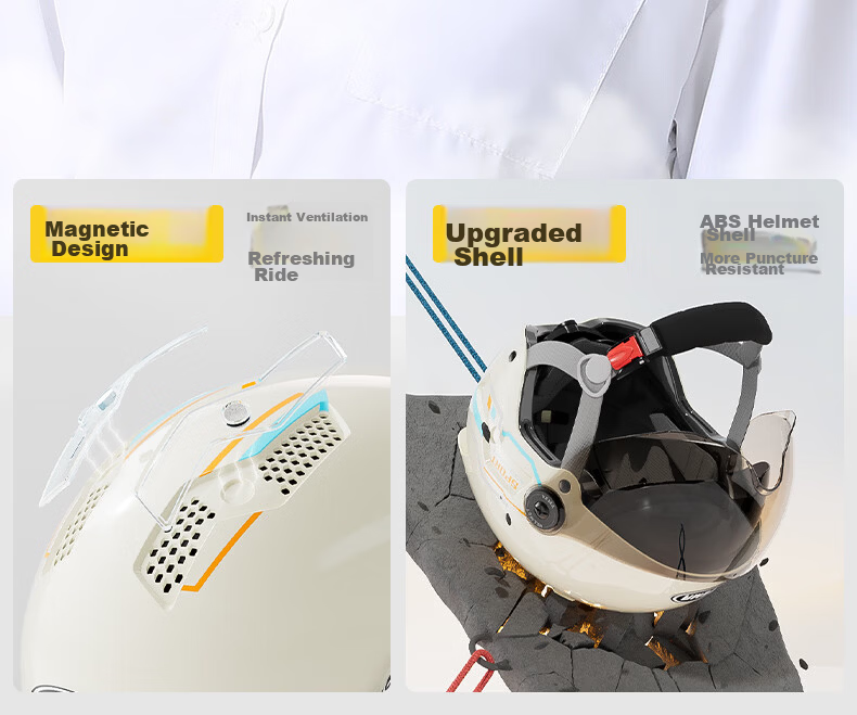 YEMA 3C Certified New National Standard Electric Vehicle Helmet Women Summer Sun Protection Dual Lens Motorcycle Half Helmet Men Summer Riding Electric Scooter Safety Helmet 371S Ceramic White with Tr 3