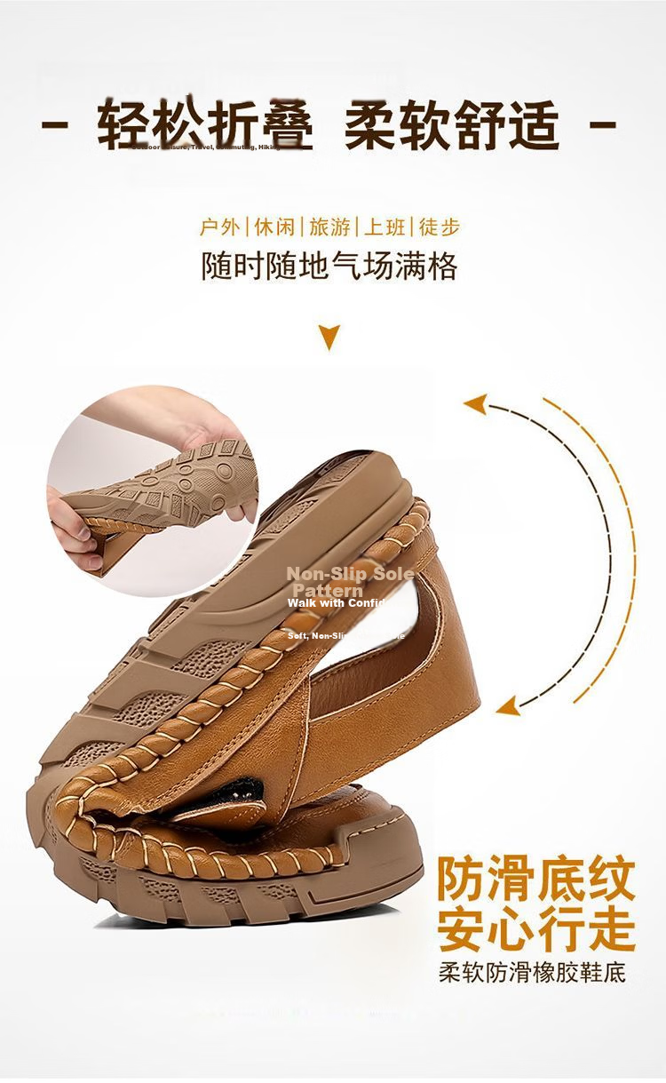 Jingzhenlianggong New Casual Sandals High-Quality Ultra-Soft Men's Breathable Sandals Wear-Resistant Non-Slip Yellow [Leather Version] Size 43 6