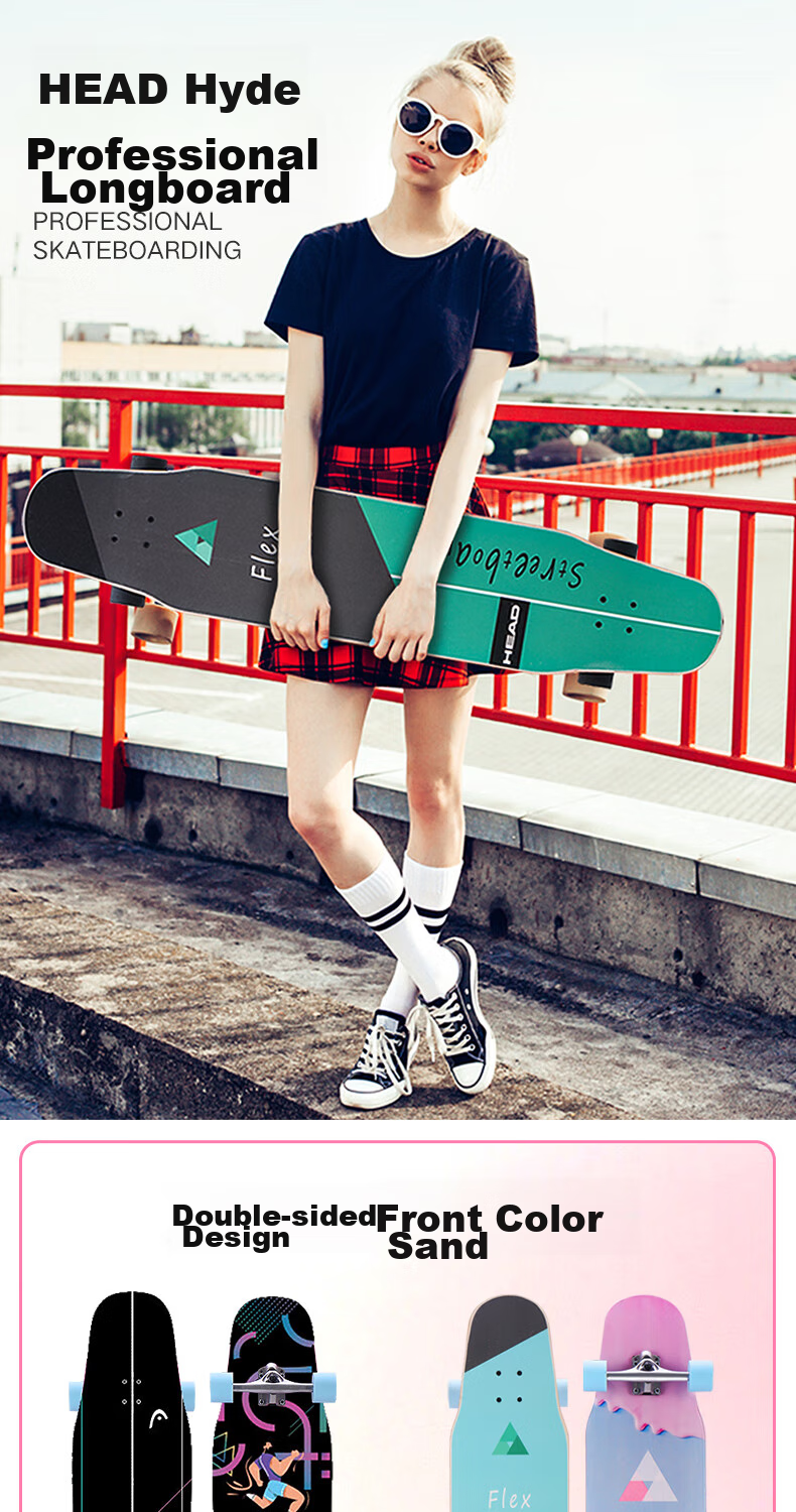 HEAD Skateboard Longboard Professional Board for Adults, Flat Flower Design for Men, Women And Children, Gift for Beginners, Entry-Level Road Skateboard, Street Skateboard, Commuter Skateboard 2