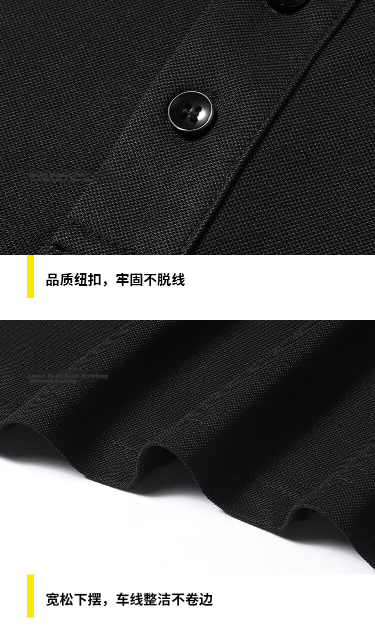ROMON Ice Silk Short Sleeve Men's Polo Shirt Solid Color Business Seamless Casual Summer Black L 13