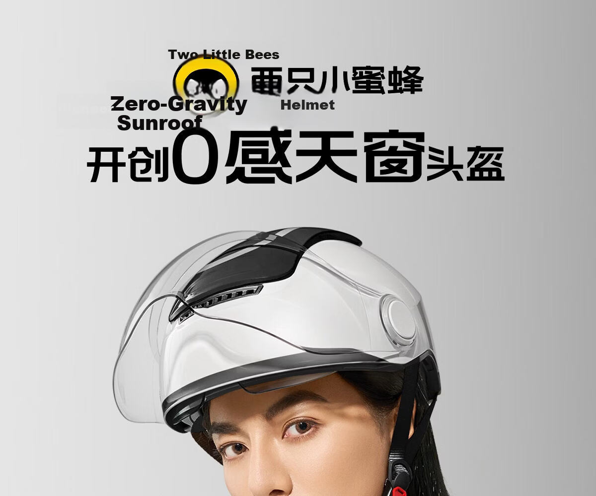 Two Little Bees 0-Gravity Sunroof 3C Certified Electric Motorcycle Helmet Unisex Summer Sun Protection Half Helmet Breathable Four-Season Safety Riding Universal HD Lens + Photochromic Lens - Moonligh 3
