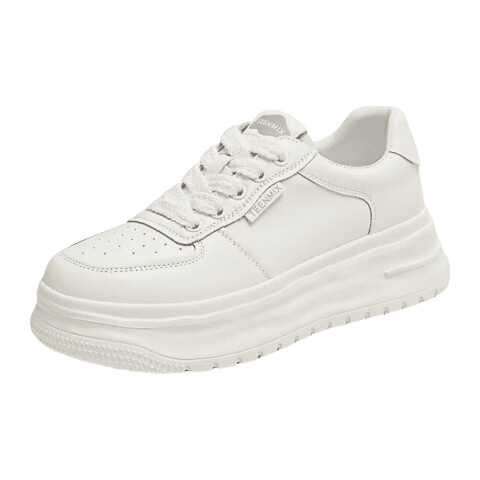 TEENMIX Thick-Soled White Sneakers for Women, Versatile Breathable Women's Skateboard Shoes New Style Beige Size 38