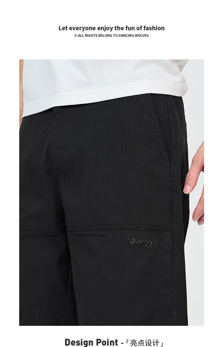DANCING WOLVES Cooling Sorona Summer Split Design Trendy Casual Men's Shorts 001 Black Size 33 3